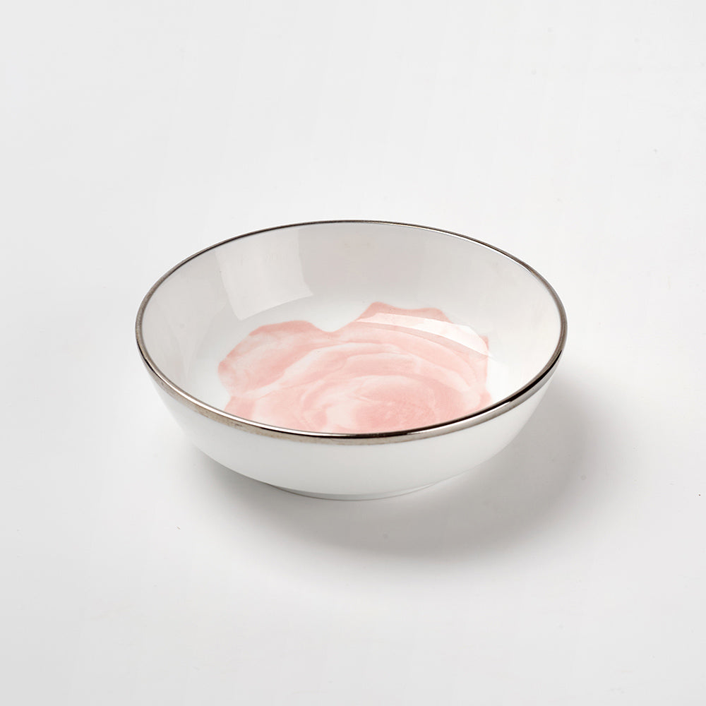 Blush Rose 3-Piece Ceramic Serving Set with Silver Rim