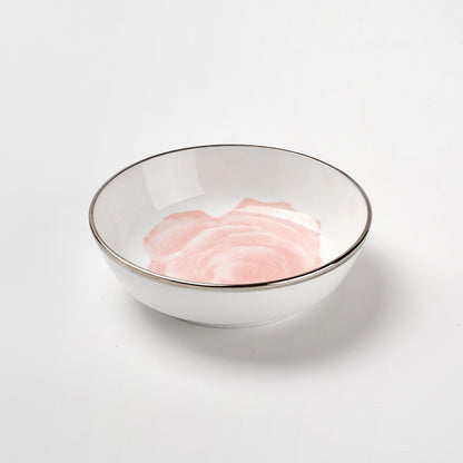 Blush Rose 3-Piece Ceramic Serving Set with Silver Rim