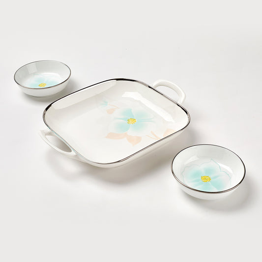 Mint Bloom 3-Piece Platter Set