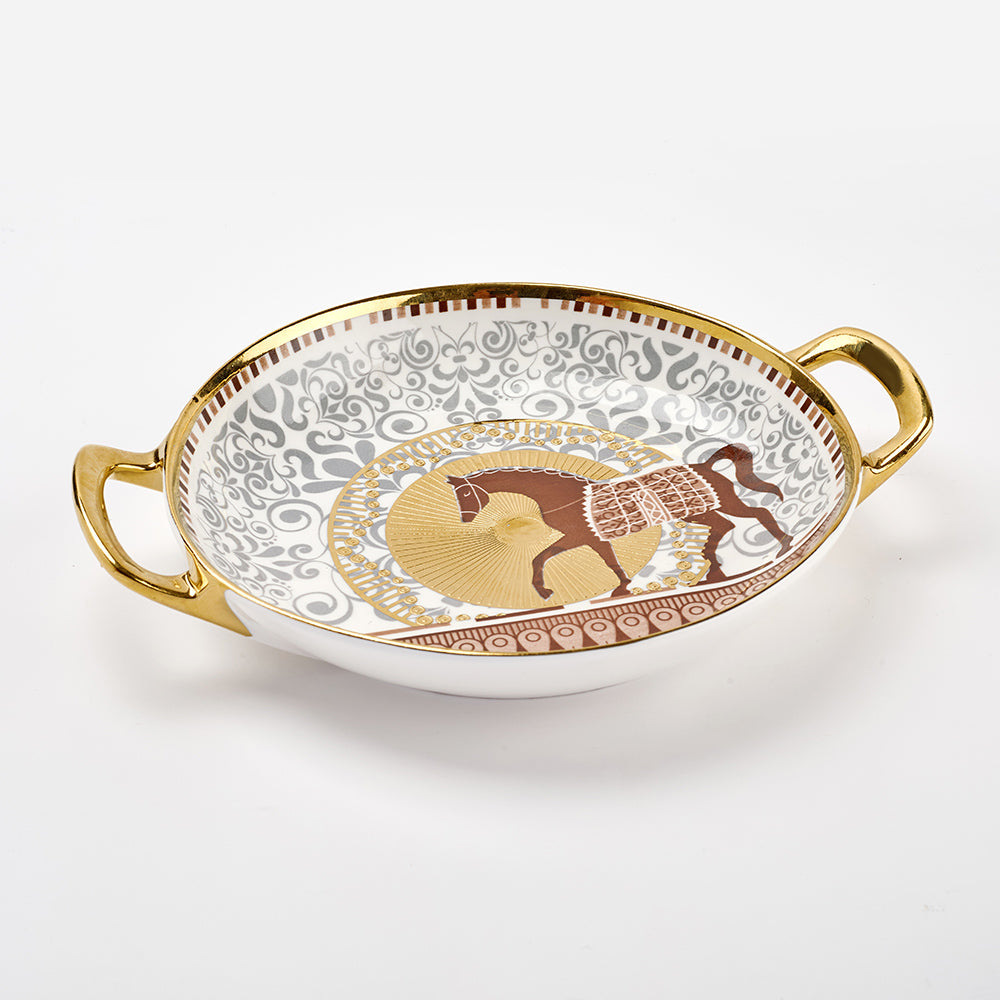 Regal Gold-Trimmed Porcelain 2 Bowls & 1 Plate Serving Set