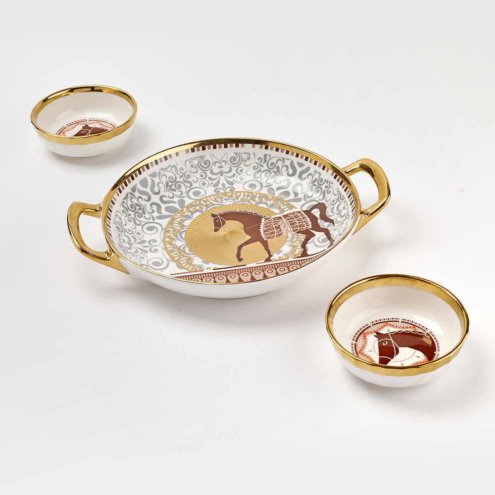 Regal Gold-Trimmed Porcelain 2 Bowls & 1 Plate Serving Set