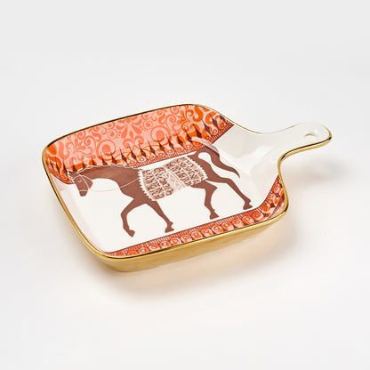Classical Horse Design Snack Plates with Handle – Set of 2