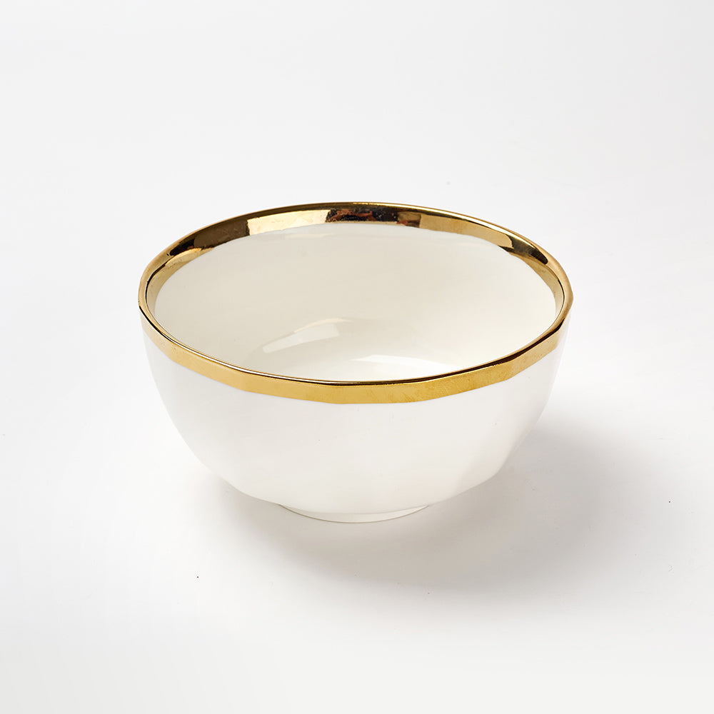 Luxury White Ceramic Bowls with Golden Rim & Spoons – Set of 2