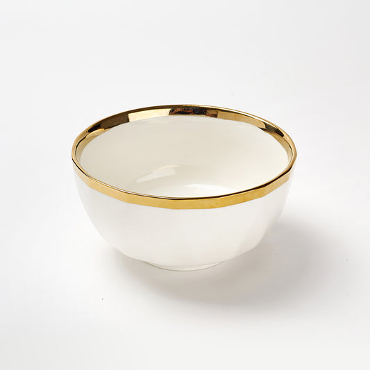 Luxury White Ceramic Bowls with Golden Rim & Spoons – Set of 2