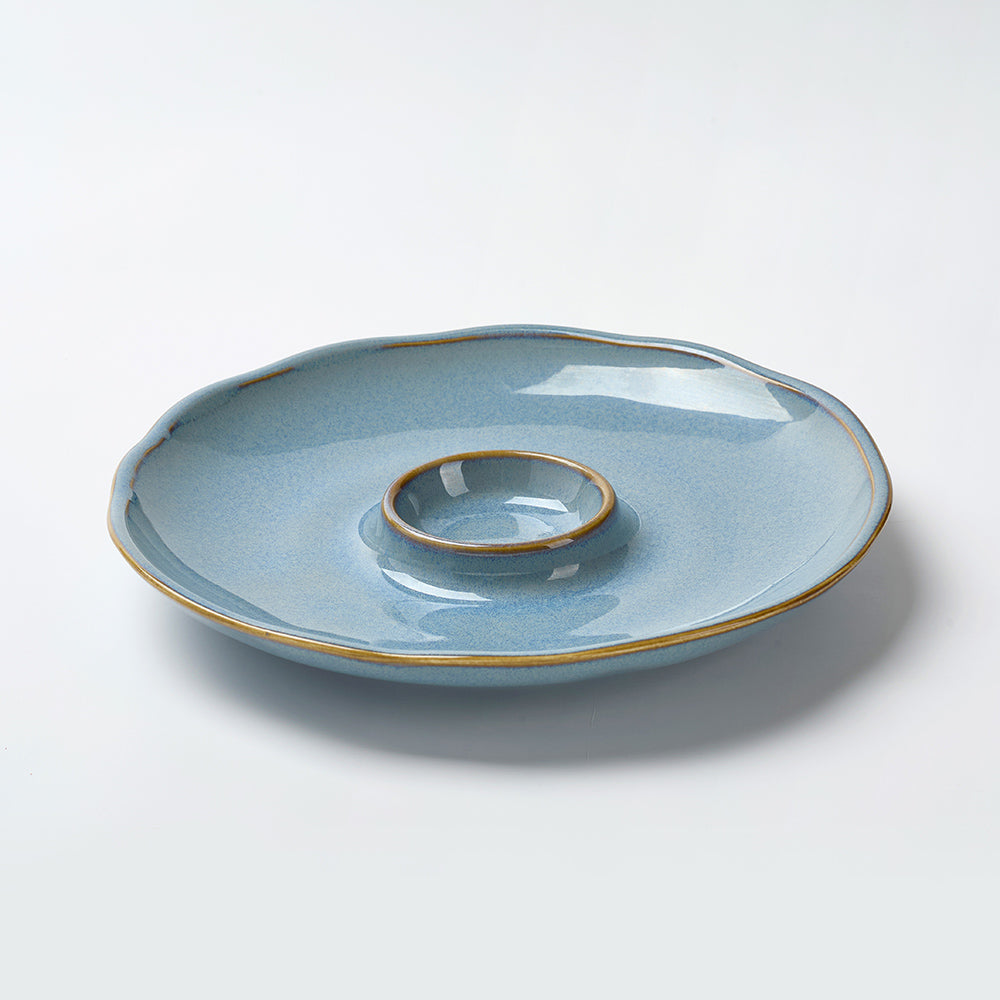 Minimalist Blue Ceramic Ringed Plates (Set of 2)
