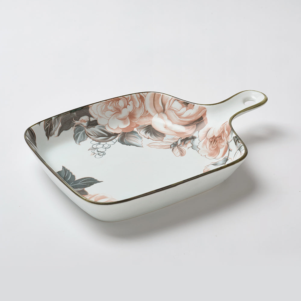 Elegant White Floral Ceramic Snack Plates (Set of 2)