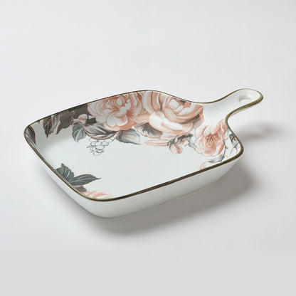 Elegant White Floral Ceramic Snack Plates (Set of 2)