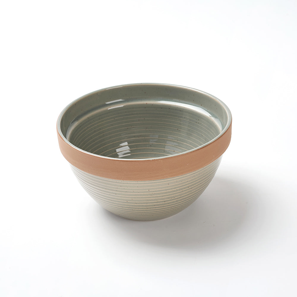 Earthen Mist Ribbed Breakfast  Ceramic Cup and Bowl Set (4 Pieces)