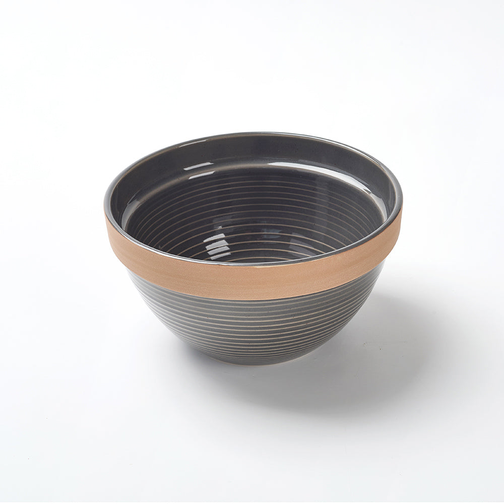 Earthen Gray Ribbed Breakfast  Ceramic Cup and Bowl Set (4 Pieces)