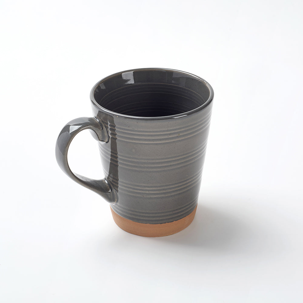 Earthen Gray Ribbed Breakfast  Ceramic Cup and Bowl Set (4 Pieces)