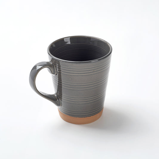 Earthen Gray Ribbed Breakfast  Ceramic Cup and Bowl Set (4 Pieces)