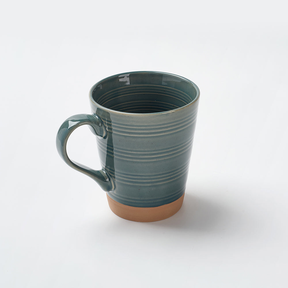 Earthen Green Ribbed Breakfast  Ceramic Cup and Bowl Set (4 Pieces)