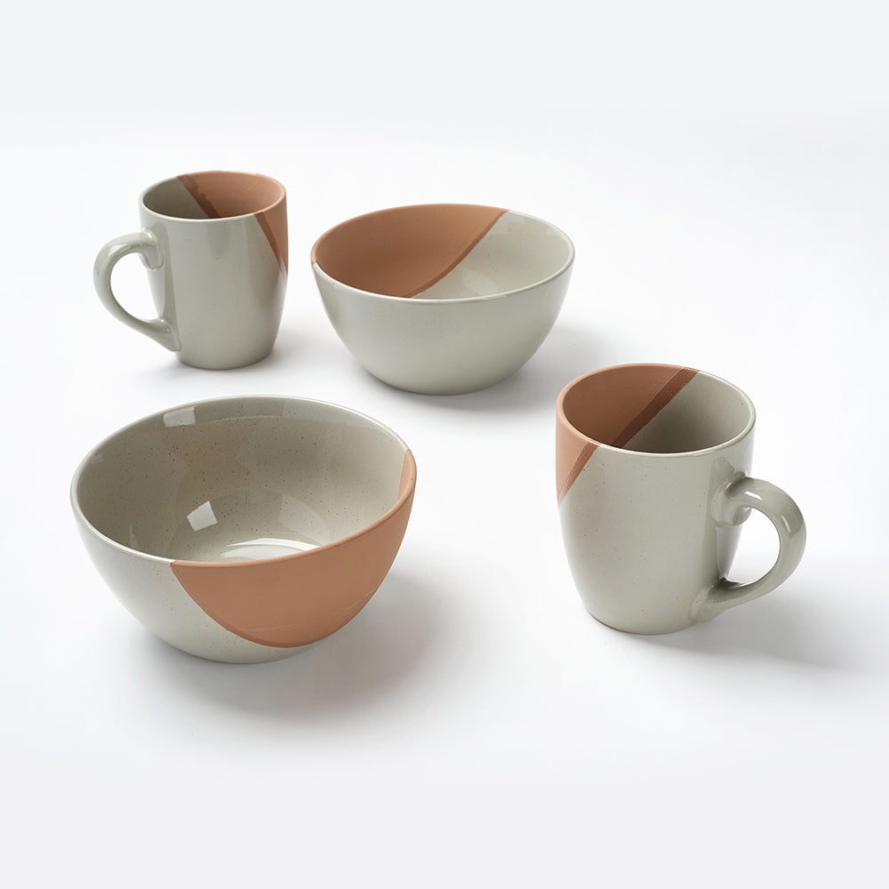 Earthen grey Ceramic Breakfast Cup and Bowl Set (4 Pieces)