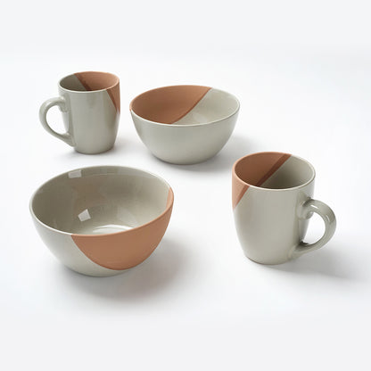 Earthen grey Ceramic Breakfast Cup and Bowl Set (4 Pieces)