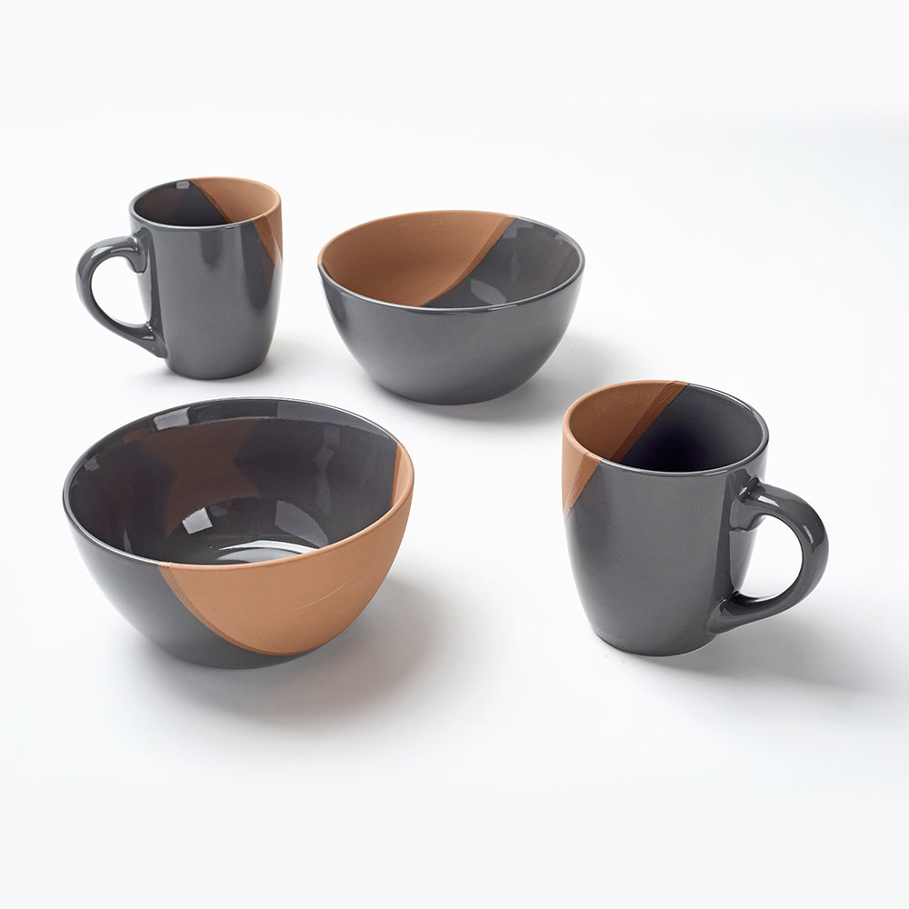 Earthen blue Ceramic Breakfast Cup and Bowl Set (4 Pieces)