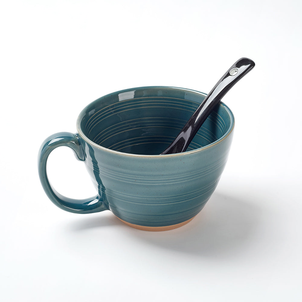 Earthen Green Ceramic Ramen Bowl Set (6 Pieces)