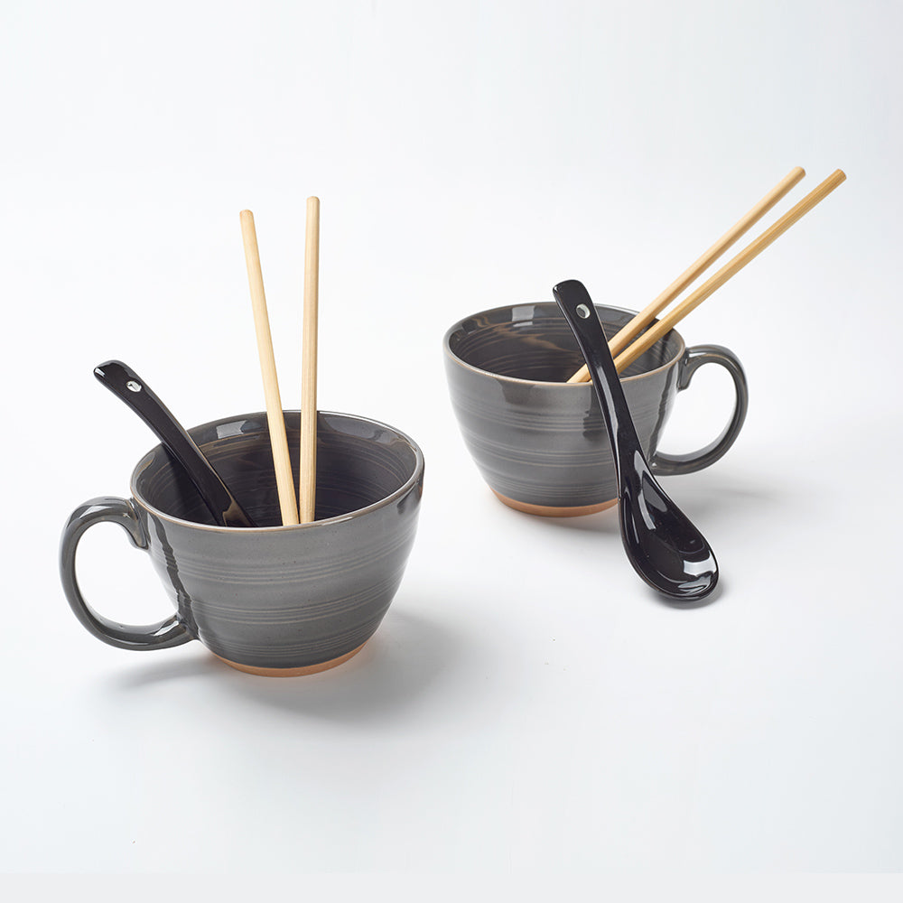 Earthen GRAY Ceramic Ramen Bowl Set (6 Pieces)