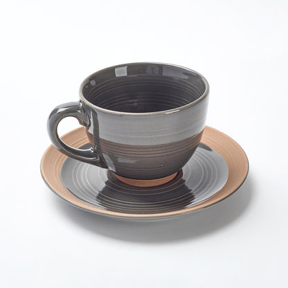 Earthen Gray Ceramic Tea Cup & Saucer Set (12 Pieces)