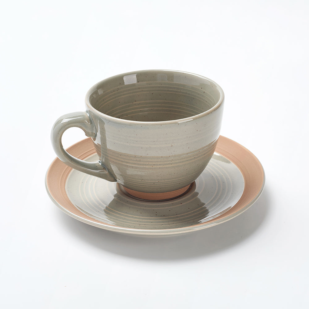 Earthen Mist Ceramic Tea Cup & Saucer Set (12 Pieces)