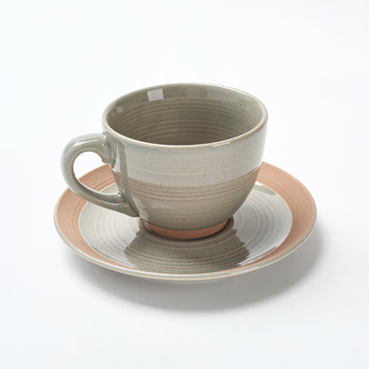 Earthen Mist Ceramic Tea Cup & Saucer Set (12 Pieces)