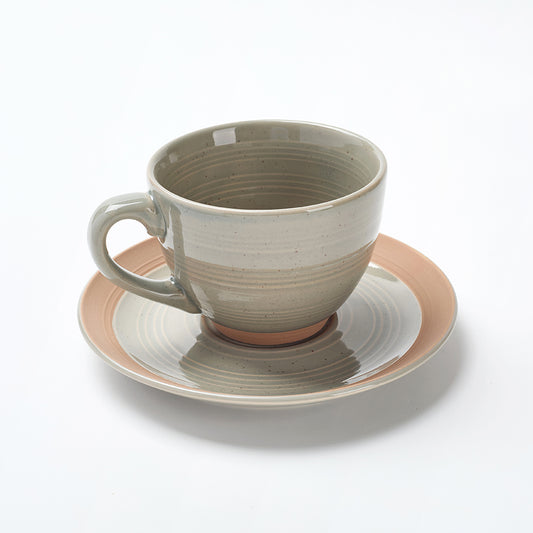 Earthen Mist Ceramic Tea Cup & Saucer Set (12 Pieces)