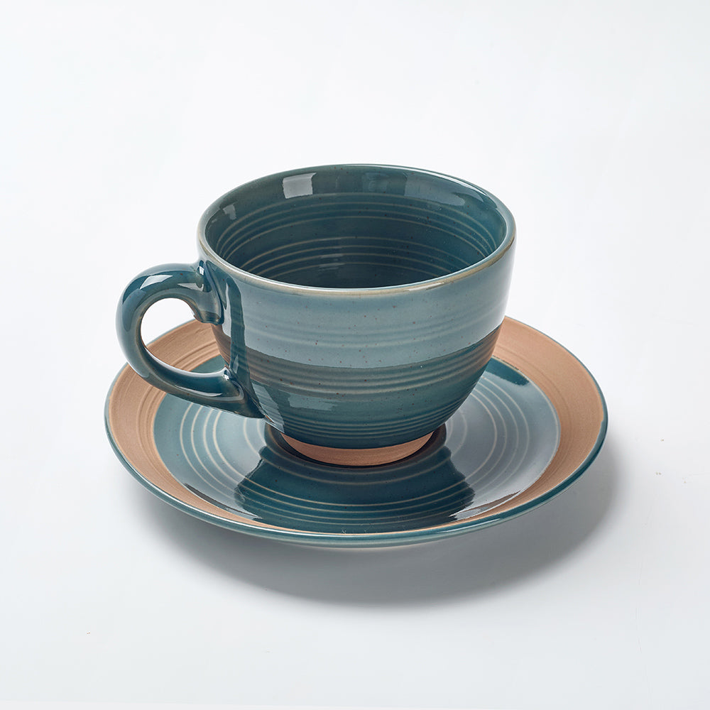 Earthen Green Ceramic Tea Cup & Saucer Set (12 Pieces)