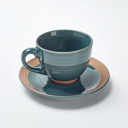 Earthen Green Ceramic Tea Cup & Saucer Set (12 Pieces)