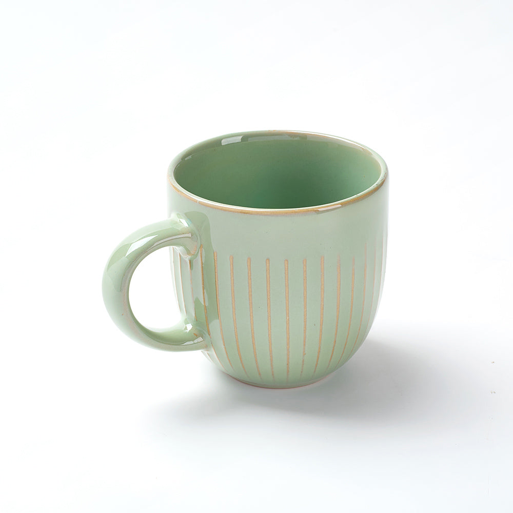 Green Ribbed Ceramic Mug Set (6 Pieces)