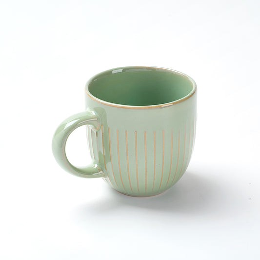 Green Ribbed Ceramic Mug Set (6 Pieces)