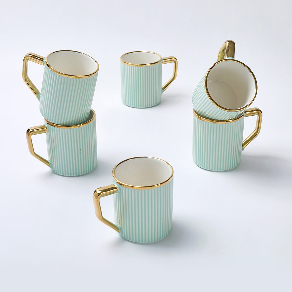 Light Green Luxe Ribbed Ceramic Mug Set (6 Pieces)