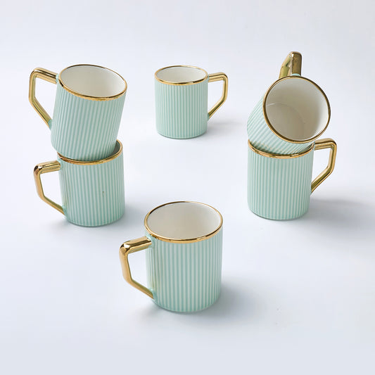 Light Green Luxe Ribbed Ceramic Mug Set (6 Pieces)