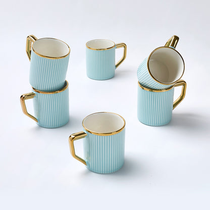 Water Blue Luxe Ribbed Ceramic Mug Set (6 Pieces)