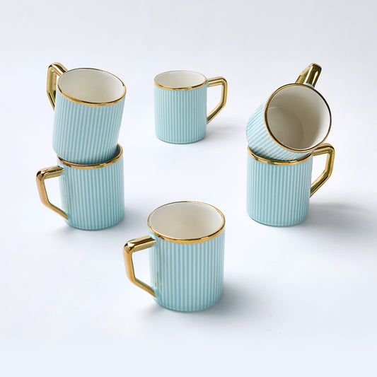 Water Blue Luxe Ribbed Ceramic Mug Set (6 Pieces)