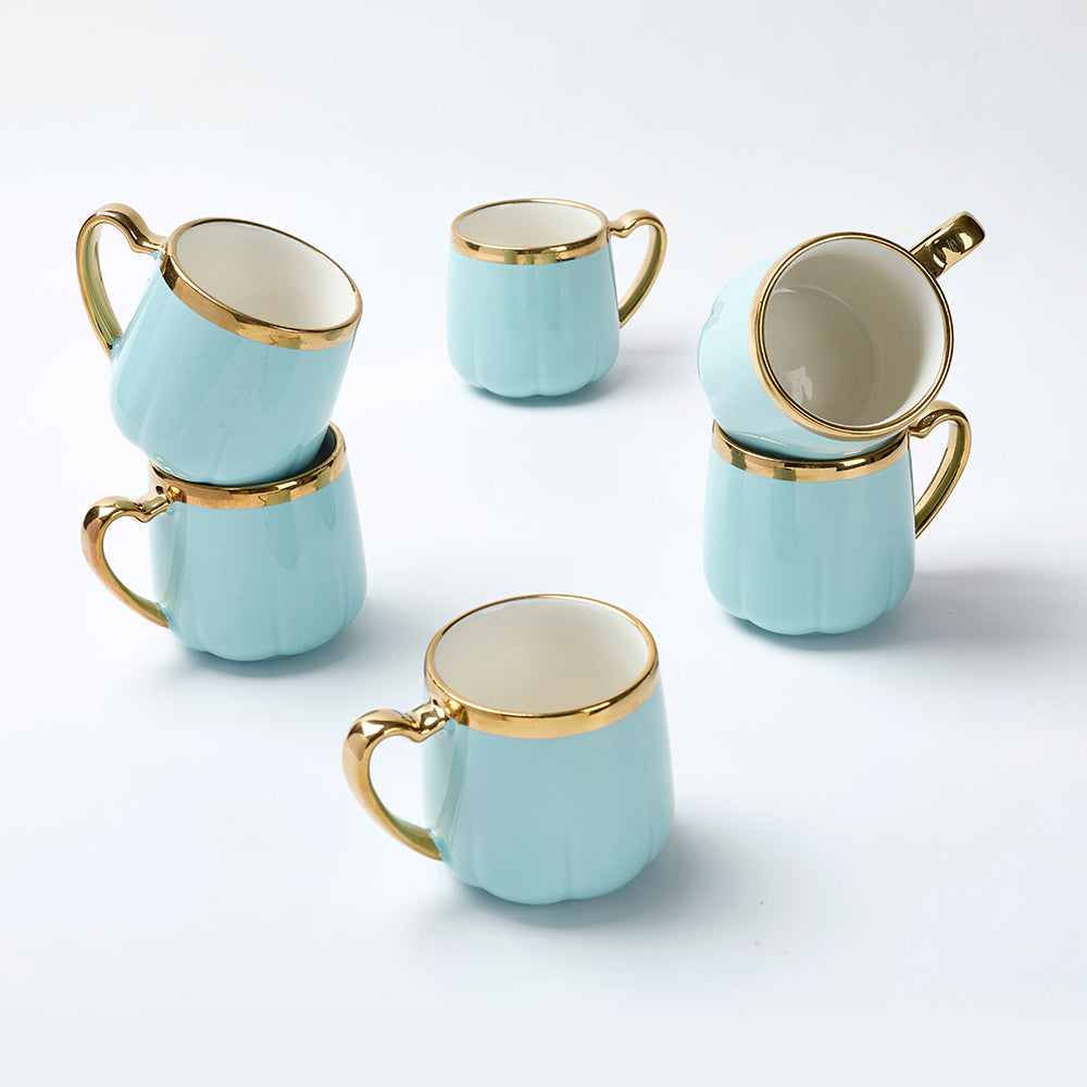 Luxury Gold Rim LIGHT BLUE Mug Set (6 Pieces)