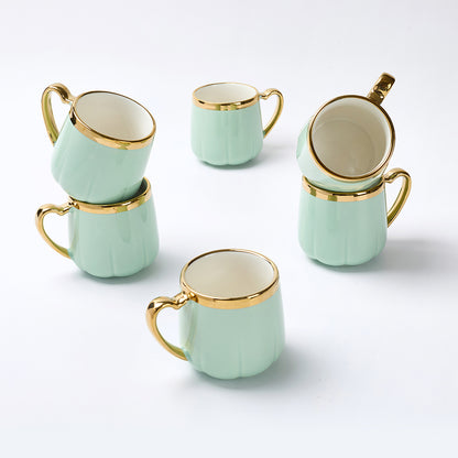 Luxury Gold Rim LIGHTGREEN Mug Set (6 Pieces)
