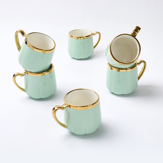Luxury Gold Rim LIGHTGREEN Mug Set (6 Pieces)