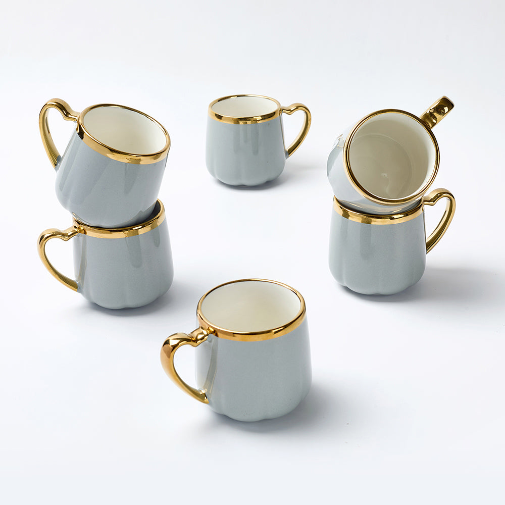 Luxury Gold Rim GREY Mug Set (6 Pieces)
