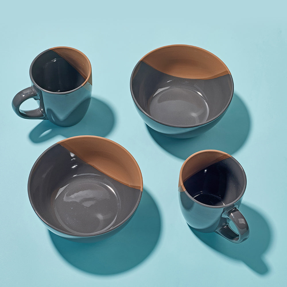 Earthen blue Ceramic Breakfast Cup and Bowl Set (4 Pieces)