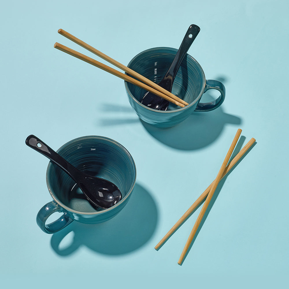 Earthen Green Ceramic Ramen Bowl Set (6 Pieces)