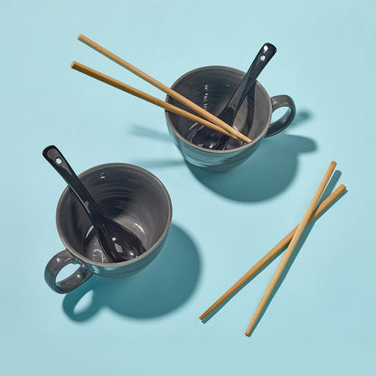 Earthen Mist Ceramic Ramen Bowl Set (6 Pieces)
