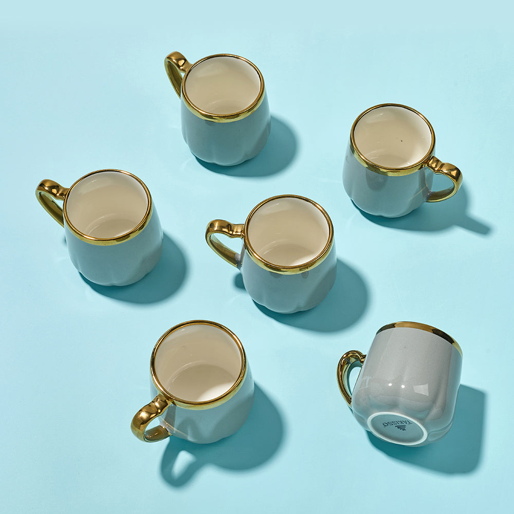 Luxury Gold Rim GREY Mug Set (6 Pieces)