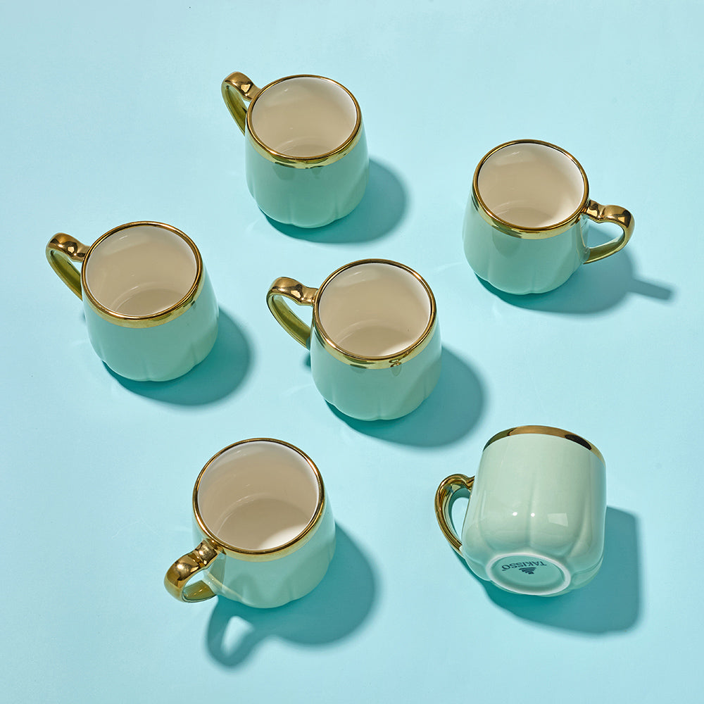 Luxury Gold Rim LIGHTGREEN Mug Set (6 Pieces)