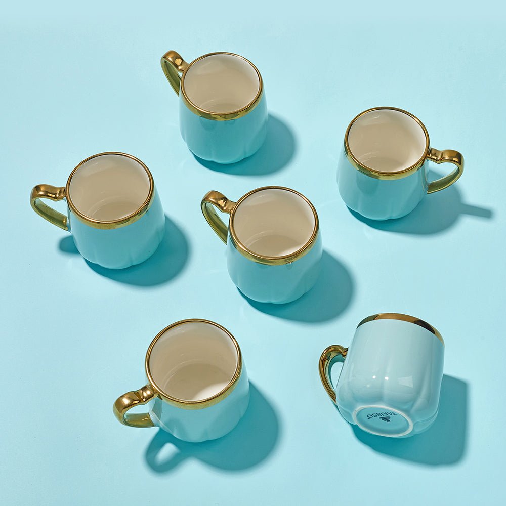 Luxury Gold Rim LIGHT BLUE Mug Set (6 Pieces)
