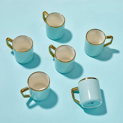 Water Blue Luxe Ribbed Ceramic Mug Set (6 Pieces)