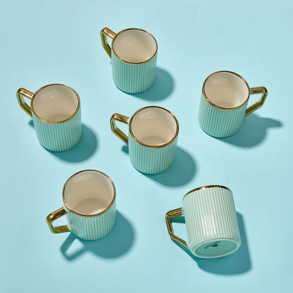 Light Green Luxe Ribbed Ceramic Mug Set (6 Pieces)