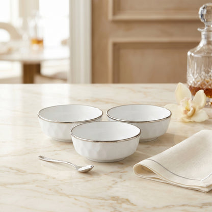 Tachiso Classic White Gold Rim Bowl Set – Premium Ceramic Serving Bowls (Set of 6)