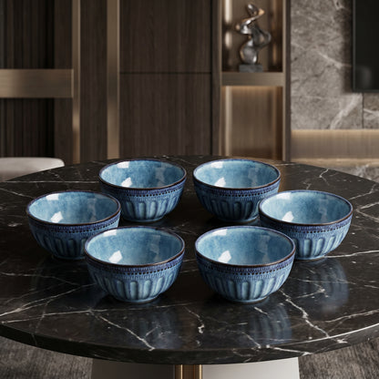 Premium Ceramic Bowl Set of 4 – Tachiso Blue Textured Serving Bowls