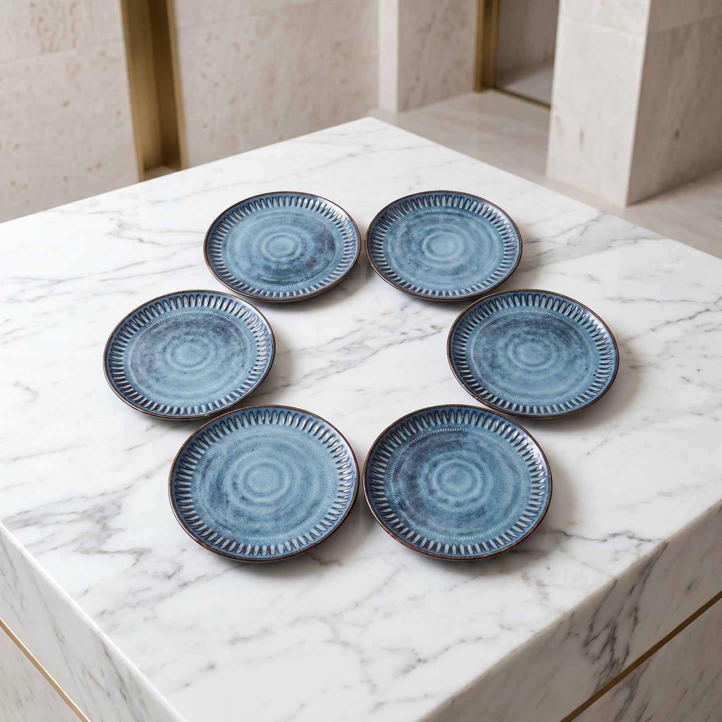 Premium Ceramic Dinner Plate Set of 6 – Tachiso Blue Textured Serving Plates