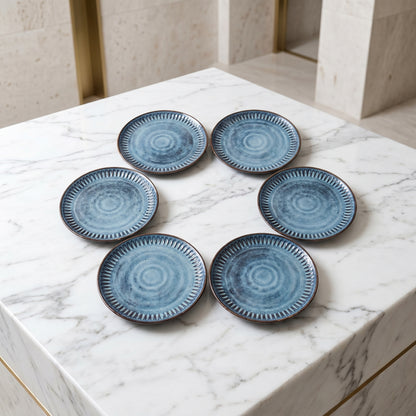 Premium Ceramic Dinner Plate Set of 6 – Tachiso Blue Textured Serving Plates