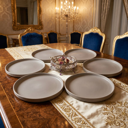 Tachiso Premium Ribbed Ceramic Dinner Plates Set – 6 Pieces